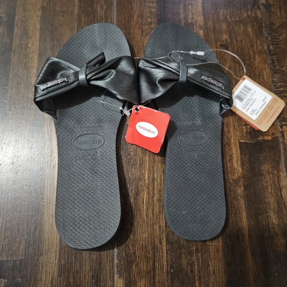 Havaianas Black Satin Bow Flip Flops
